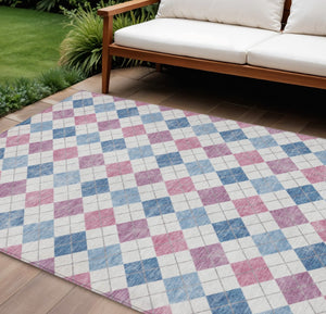 HomeRoots 8' X 10' Stylish Blue Pink Ivory Geometric Washable Area Rug for Indoor & Outdoor Spaces | Durable Design 639824