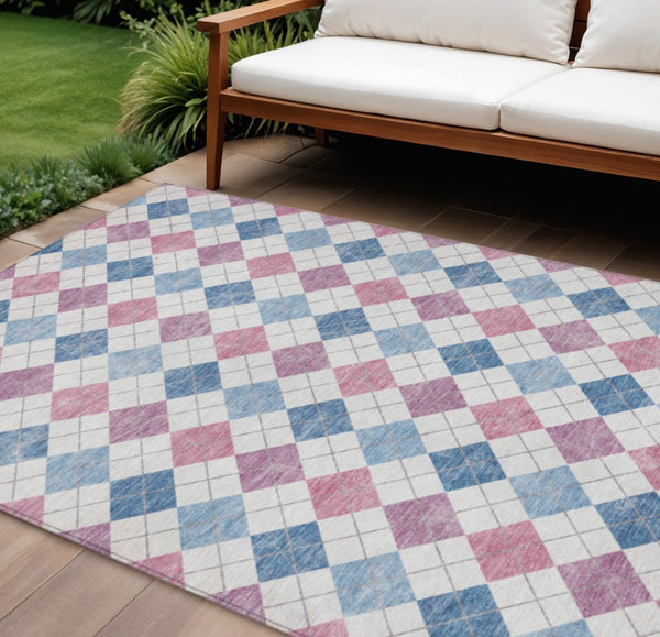 HomeRoots 9' Geometric Washable Indoor Outdoor Area Rug in Blue, Pink & Ivory - Durable, Stylish & Easy-Care! 639825
