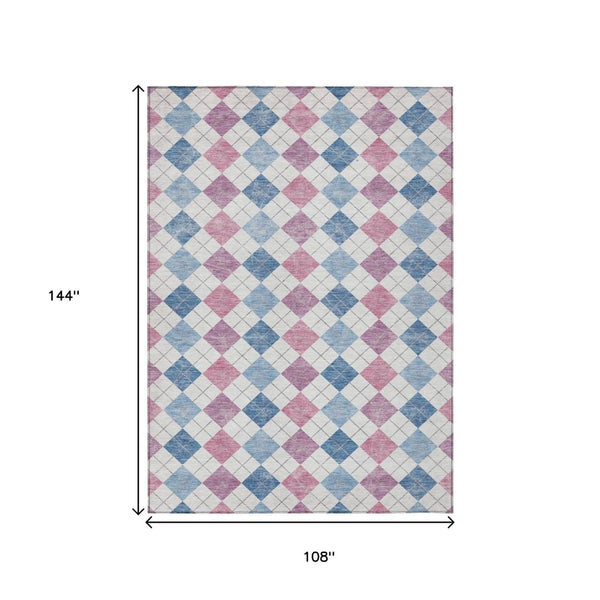 HomeRoots 9' Geometric Washable Indoor Outdoor Area Rug in Blue, Pink & Ivory - Durable, Stylish & Easy-Care! 639825