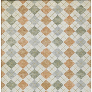 HomeRoots 5' X 8' Coral Ivory Silver Geometric Rug - Stylish, Washable, Durable for Indoor & Outdoor Use 639828