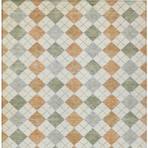 HomeRoots 5' X 8' Coral Ivory Silver Geometric Rug - Stylish, Washable, Durable for Indoor & Outdoor Use 639828