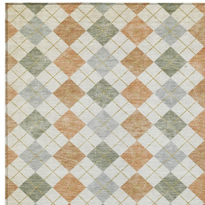 HomeRoots 5' X 8' Coral Ivory Silver Geometric Rug - Stylish, Washable, Durable for Indoor & Outdoor Use 639828