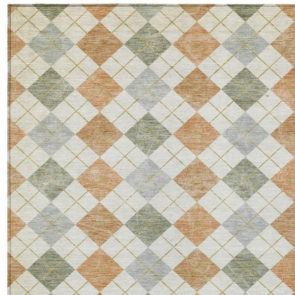 HomeRoots 5' X 8' Coral Ivory Silver Geometric Rug - Stylish, Washable, Durable for Indoor & Outdoor Use 639828