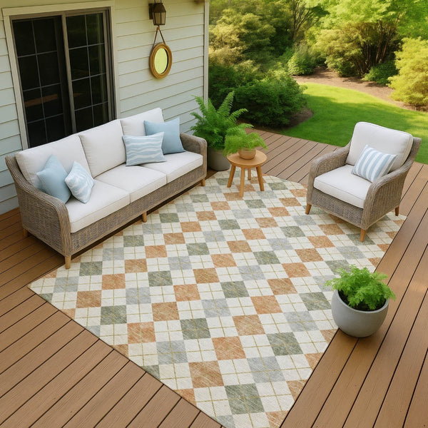HomeRoots 5' X 8' Coral Ivory Silver Geometric Rug - Stylish, Washable, Durable for Indoor & Outdoor Use 639828