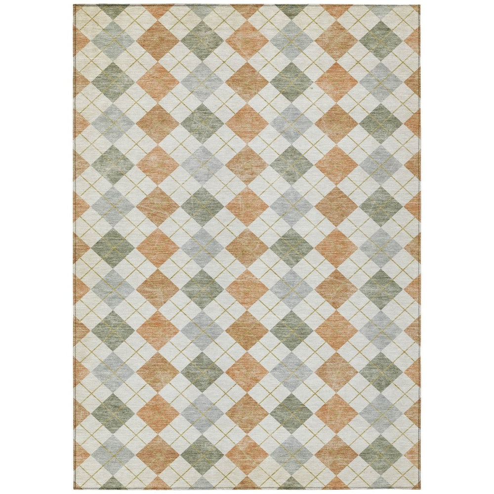 HomeRoots 5' X 8' Coral Ivory Silver Geometric Rug - Stylish, Washable, Durable for Indoor & Outdoor Use 639828