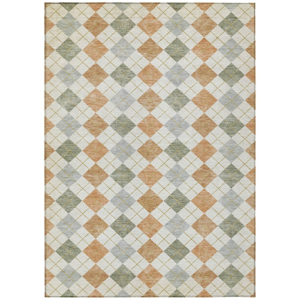 HomeRoots 5' X 8' Coral Ivory Silver Geometric Rug - Stylish, Washable, Durable for Indoor & Outdoor Use 639828