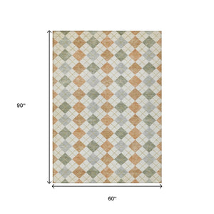 HomeRoots 5' X 8' Coral Ivory Silver Geometric Rug - Stylish, Washable, Durable for Indoor & Outdoor Use 639828