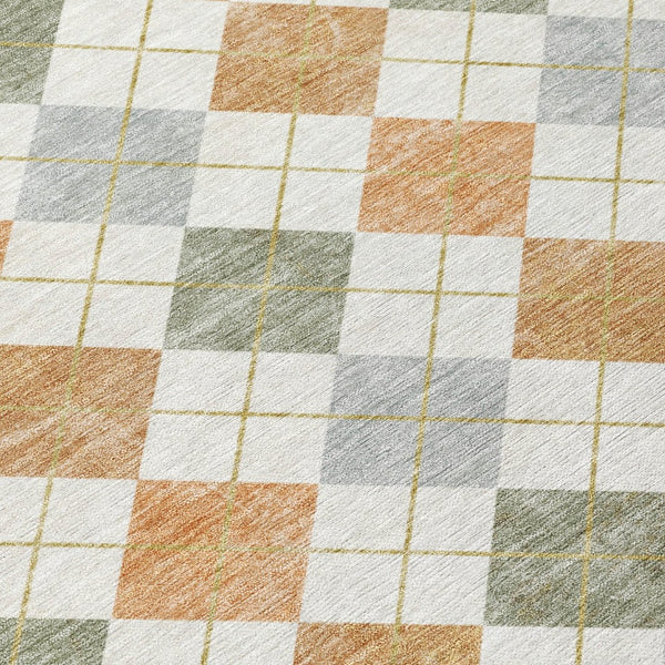 HomeRoots 5' X 8' Coral Ivory Silver Geometric Rug - Stylish, Washable, Durable for Indoor & Outdoor Use 639828
