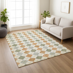 HomeRoots 5' X 8' Coral Ivory Silver Geometric Rug - Stylish, Washable, Durable for Indoor & Outdoor Use 639828
