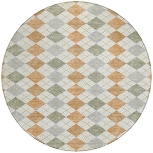HomeRoots 8' Coral Ivory and Silver Round Rug – Stylish Geometric Design, Washable, Indoor/Outdoor Versatility 639829