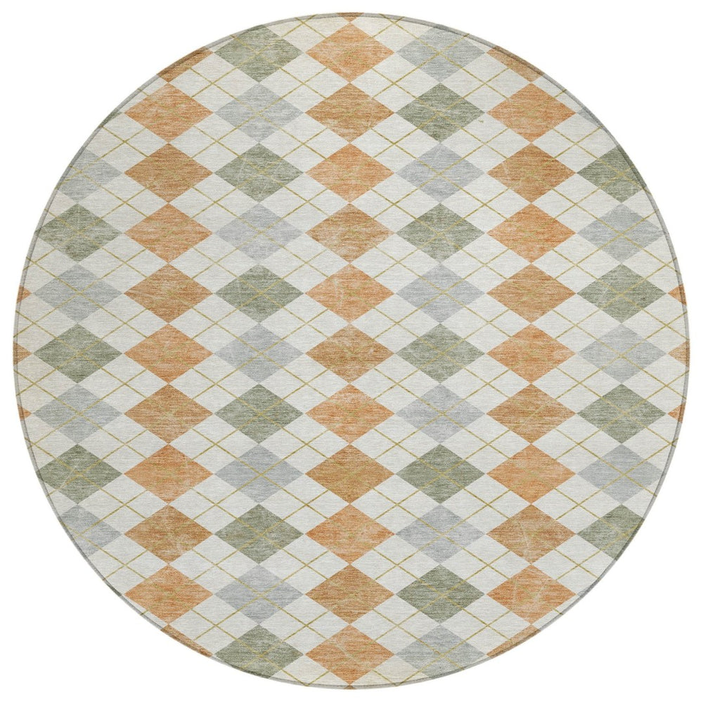 HomeRoots 8' Coral Ivory and Silver Round Rug – Stylish Geometric Design, Washable, Indoor/Outdoor Versatility 639829