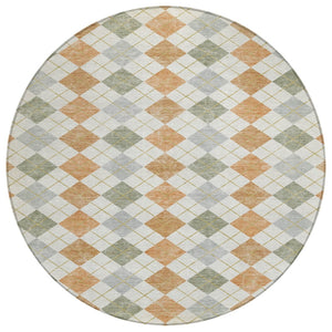 HomeRoots 8' Coral Ivory and Silver Round Rug – Stylish Geometric Design, Washable, Indoor/Outdoor Versatility 639829