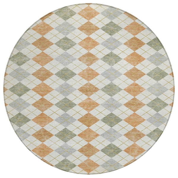 HomeRoots 8' Coral Ivory and Silver Round Rug – Stylish Geometric Design, Washable, Indoor/Outdoor Versatility 639829