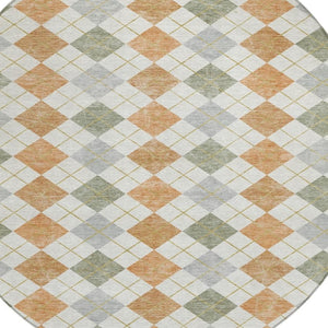 HomeRoots 8' Coral Ivory and Silver Round Rug – Stylish Geometric Design, Washable, Indoor/Outdoor Versatility 639829