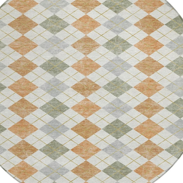 HomeRoots 8' Coral Ivory and Silver Round Rug – Stylish Geometric Design, Washable, Indoor/Outdoor Versatility 639829