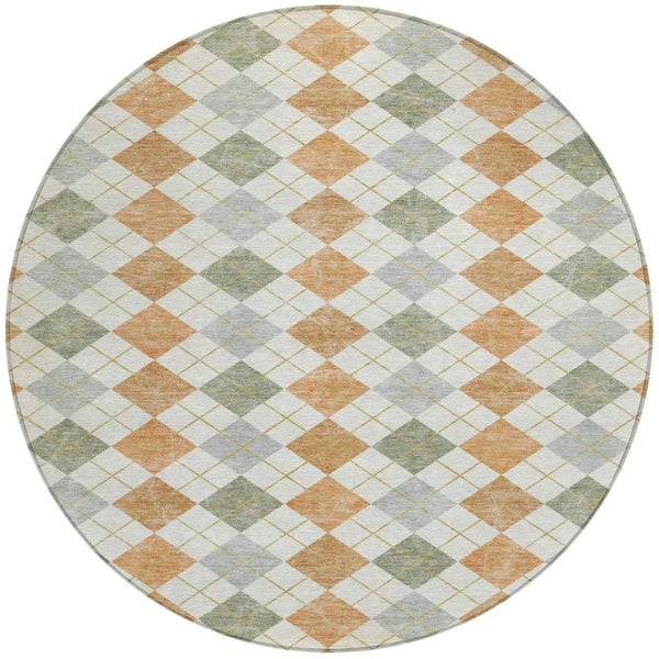 HomeRoots 8' Coral Ivory and Silver Round Rug – Stylish Geometric Design, Washable, Indoor/Outdoor Versatility 639829