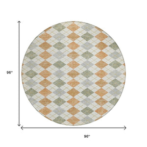 HomeRoots 8' Coral Ivory and Silver Round Rug – Stylish Geometric Design, Washable, Indoor/Outdoor Versatility 639829