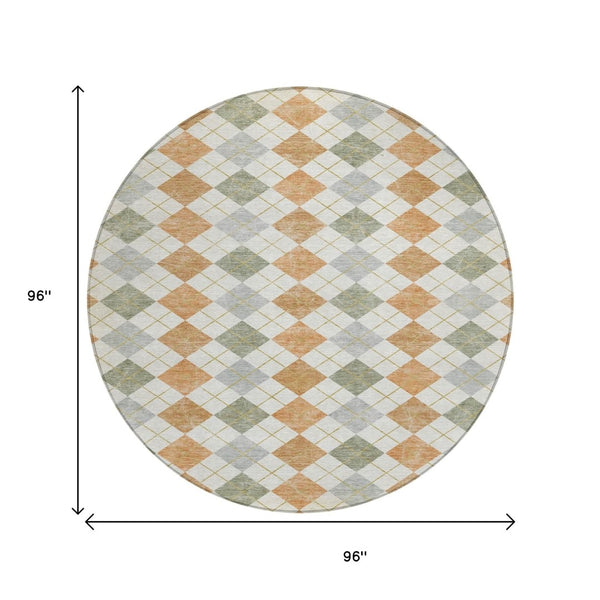 HomeRoots 8' Coral Ivory and Silver Round Rug – Stylish Geometric Design, Washable, Indoor/Outdoor Versatility 639829