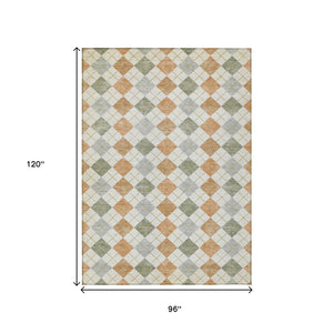 HomeRoots 8' X 10' Coral Ivory & Silver Geometric Rug - Stylish, Washable Indoor/Outdoor Design for Any Space 639830