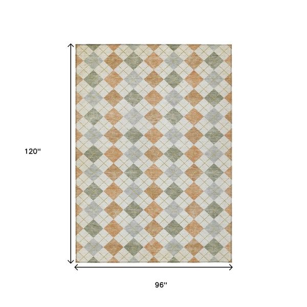 HomeRoots 8' X 10' Coral Ivory & Silver Geometric Rug - Stylish, Washable Indoor/Outdoor Design for Any Space 639830