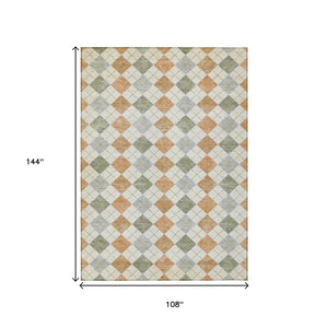 HomeRoots 9' X 12' Coral Ivory Silver Geometric Area Rug - Stylish, Washable, Indoor/Outdoor Design for All Spaces 639831