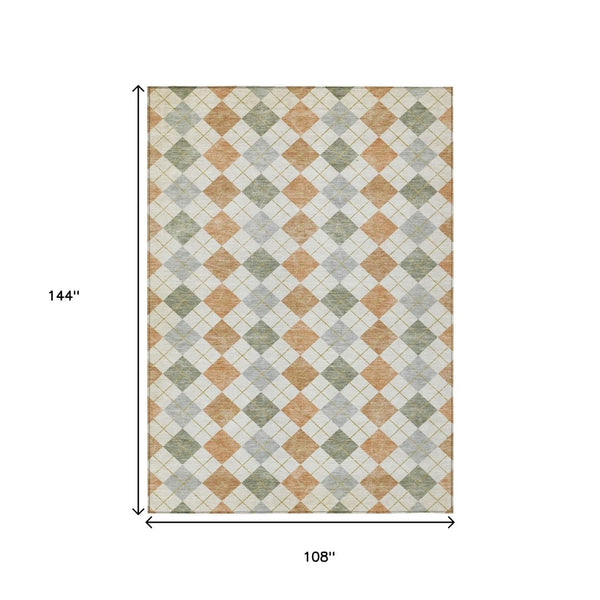 HomeRoots 9' X 12' Coral Ivory Silver Geometric Area Rug - Stylish, Washable, Indoor/Outdoor Design for All Spaces 639831