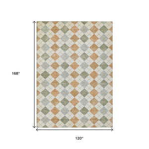 HomeRoots 10' X 14' Coral Ivory Silver Geometric Washable Rug - Perfect for Indoor & Outdoor Spaces! 639832
