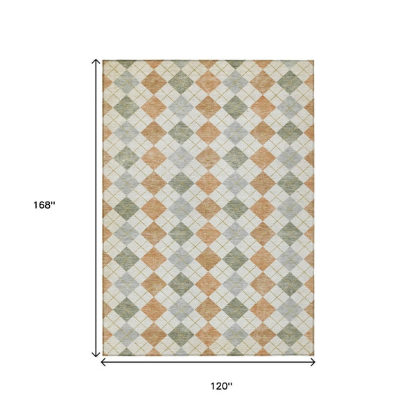 HomeRoots 10' X 14' Coral Ivory Silver Geometric Washable Rug - Perfect for Indoor & Outdoor Spaces! 639832