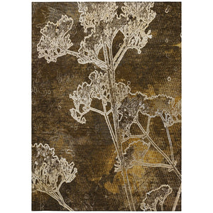 HomeRoots 5' X 8' Washable Chocolate and Beige Floral Area Rug – Durable, Stylish, Perfect for Indoor & Outdoor Use 639834