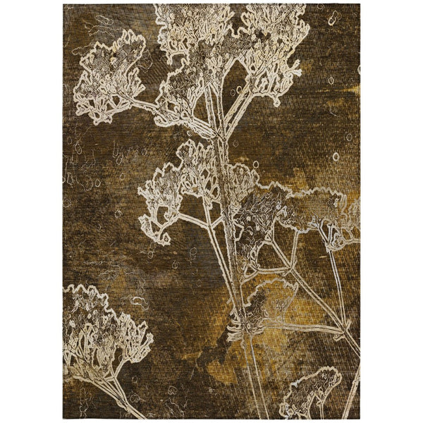HomeRoots 5' X 8' Washable Chocolate and Beige Floral Area Rug – Durable, Stylish, Perfect for Indoor & Outdoor Use 639834