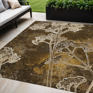 HomeRoots 5' X 8' Washable Chocolate and Beige Floral Area Rug – Durable, Stylish, Perfect for Indoor & Outdoor Use 639834