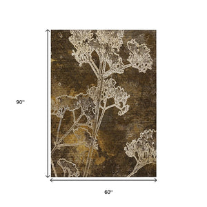 HomeRoots 5' X 8' Washable Chocolate and Beige Floral Area Rug – Durable, Stylish, Perfect for Indoor & Outdoor Use 639834