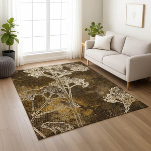 HomeRoots 5' X 8' Washable Chocolate and Beige Floral Area Rug – Durable, Stylish, Perfect for Indoor & Outdoor Use 639834