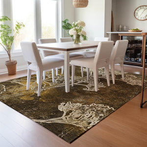HomeRoots 5' X 8' Washable Chocolate and Beige Floral Area Rug – Durable, Stylish, Perfect for Indoor & Outdoor Use 639834