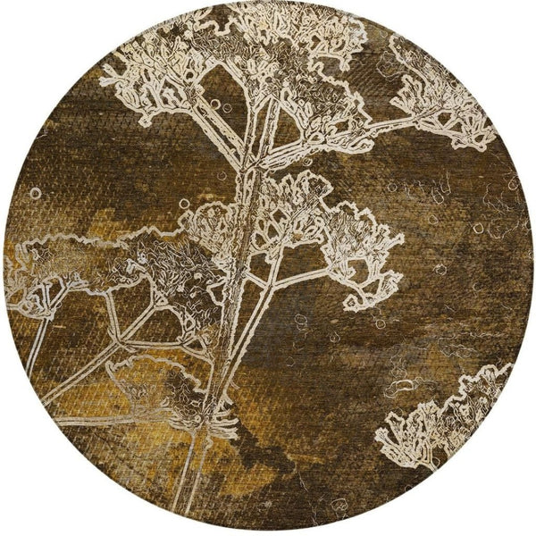 HomeRoots 8' Round Floral Washable Area Rug in Chocolate & Beige - Durable Indoor/Outdoor Style & Comfort 639835
