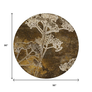 HomeRoots 8' Round Floral Washable Area Rug in Chocolate & Beige - Durable Indoor/Outdoor Style & Comfort 639835