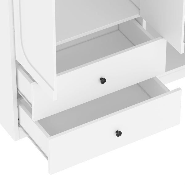 English Elm Multifunctional Wardrobe Cabinet with Fold Out Desk Hanging Rod and Storage Drawers Light White W1580S00475