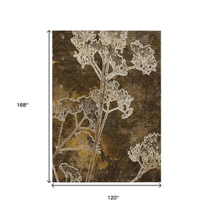 HomeRoots 10' Chocolate and Beige Floral Area Rug – Washable, Durable for Indoor & Outdoor Use, Stylish Elegance 639838