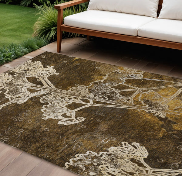 HomeRoots 10' Chocolate and Beige Floral Area Rug – Washable, Durable for Indoor & Outdoor Use, Stylish Elegance 639838
