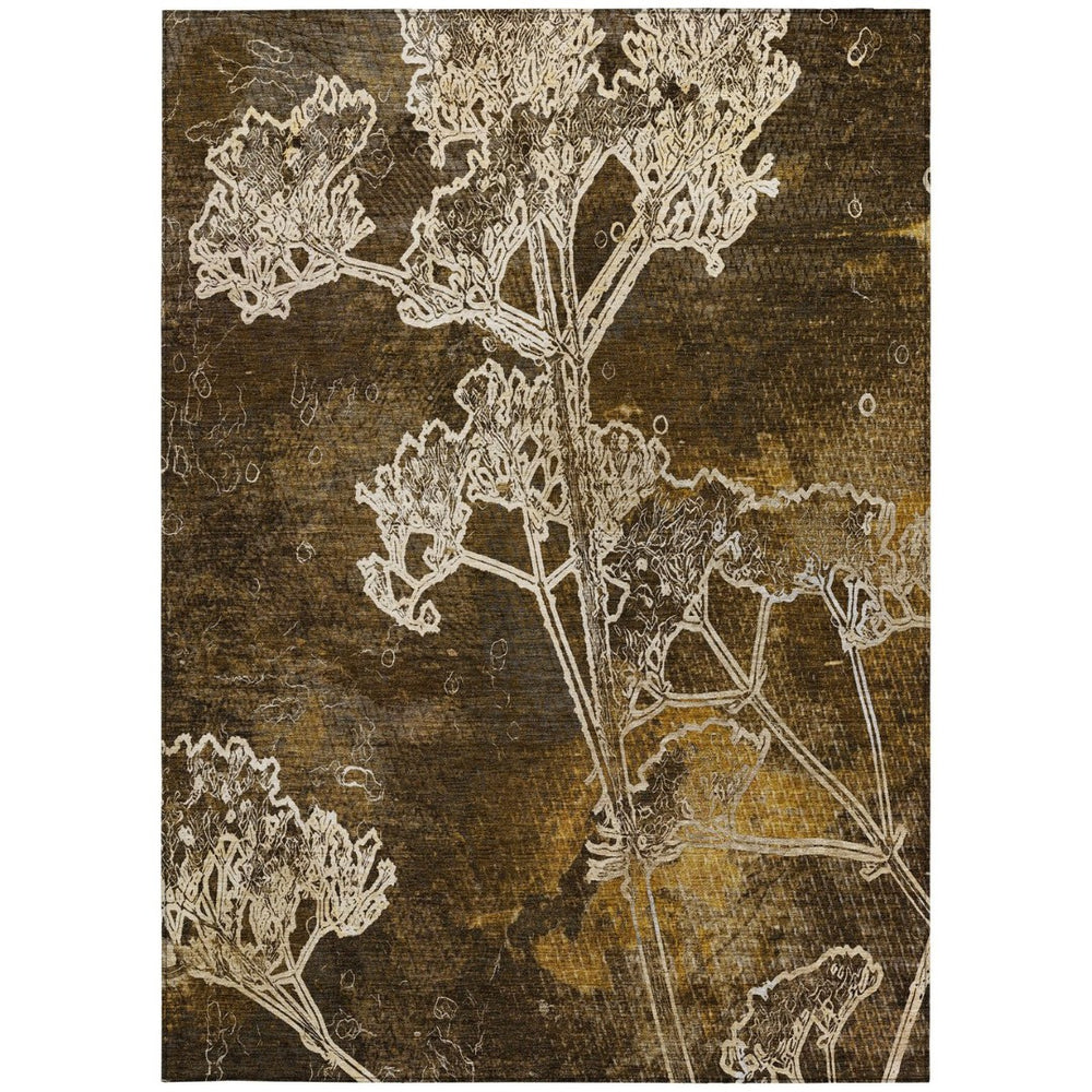 HomeRoots 10' Chocolate and Beige Floral Area Rug – Washable, Durable for Indoor & Outdoor Use, Stylish Elegance 639838