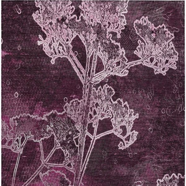 HomeRoots 5' Eggplant and Plum Floral Washable Area Rug for Indoor & Outdoor Use - Easy Care, Durable Design 639840