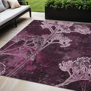 HomeRoots 5' Eggplant and Plum Floral Washable Area Rug for Indoor & Outdoor Use - Easy Care, Durable Design 639840