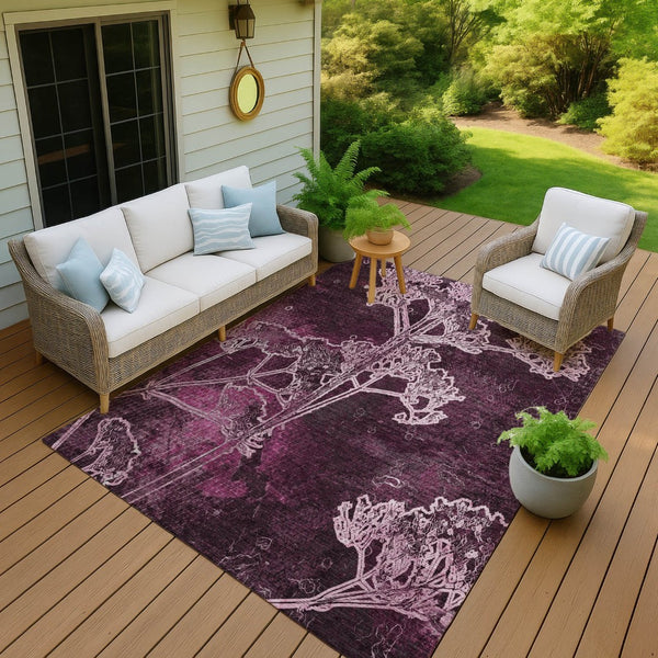 HomeRoots 5' Eggplant and Plum Floral Washable Area Rug for Indoor & Outdoor Use - Easy Care, Durable Design 639840