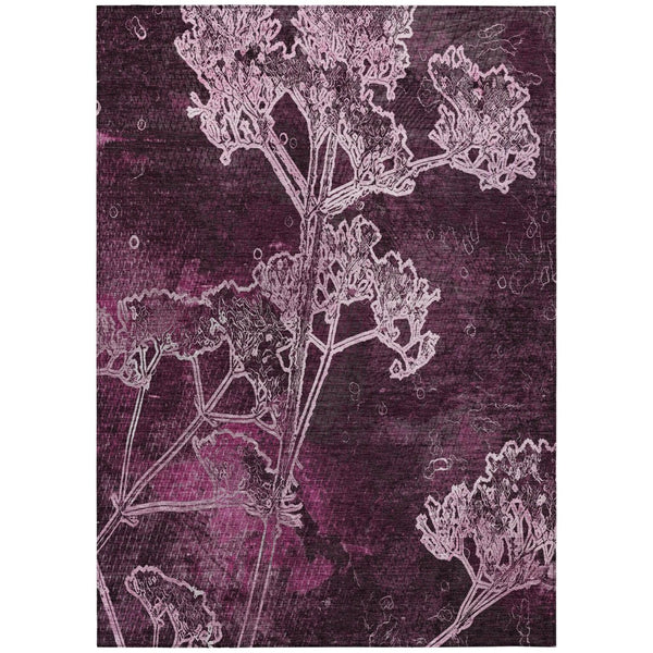 HomeRoots 5' Eggplant and Plum Floral Washable Area Rug for Indoor & Outdoor Use - Easy Care, Durable Design 639840