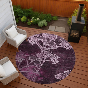 HomeRoots 8' Eggplant and Plum Round Floral Area Rug - Washable, Durable, Perfect for Indoor & Outdoor Spaces 639841