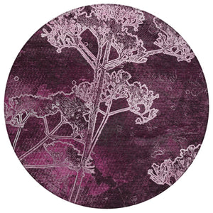 HomeRoots 8' Eggplant and Plum Round Floral Area Rug - Washable, Durable, Perfect for Indoor & Outdoor Spaces 639841