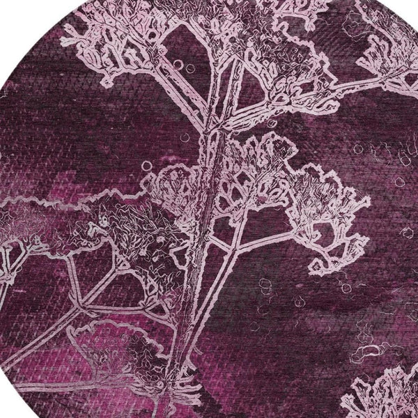 HomeRoots 8' Eggplant and Plum Round Floral Area Rug - Washable, Durable, Perfect for Indoor & Outdoor Spaces 639841