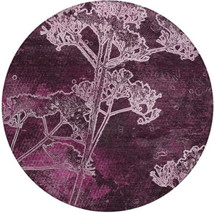 HomeRoots 8' Eggplant and Plum Round Floral Area Rug - Washable, Durable, Perfect for Indoor & Outdoor Spaces 639841