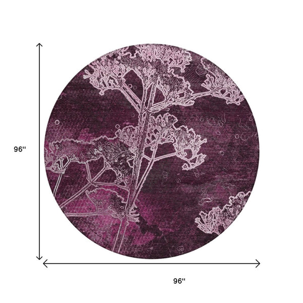 HomeRoots 8' Eggplant and Plum Round Floral Area Rug - Washable, Durable, Perfect for Indoor & Outdoor Spaces 639841