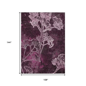 HomeRoots 9' X 12' Floral Washable Area Rug in Eggplant & Plum - Durable, Stylish for Indoor & Outdoor Spaces! 639843